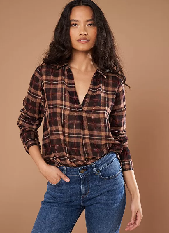 Cheap Sud Express Blouse A Carreaux Bordeaux Tasco
