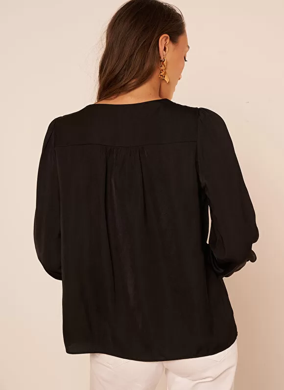 Clearance Sud Express Blouse, Col V Avec Insert De Dentelle Noir Brice