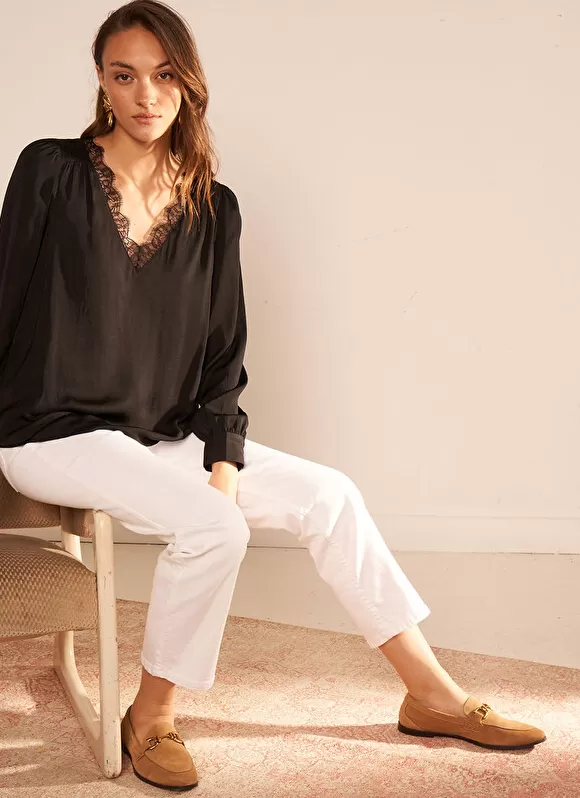 Clearance Sud Express Blouse, Col V Avec Insert De Dentelle Noir Brice