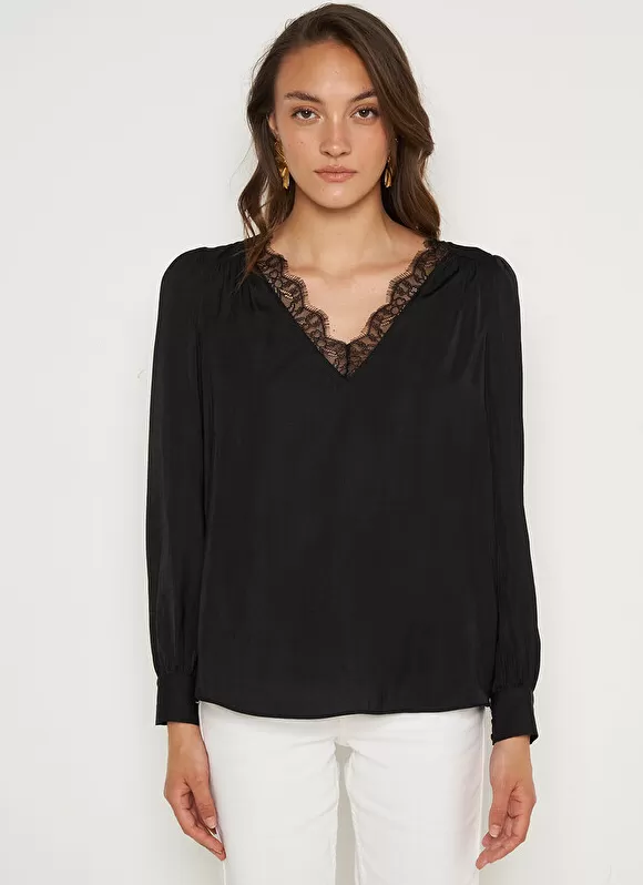 Clearance Sud Express Blouse, Col V Avec Insert De Dentelle Noir Brice