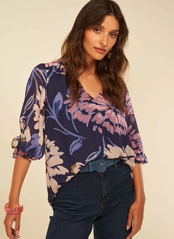 Fashion Sud Express Blouse Imprimee Violet Tomary