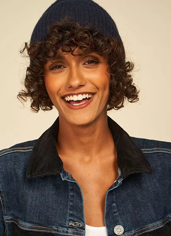 Sale Sud Express Bonnet 100% Cachemire Marine Bibou