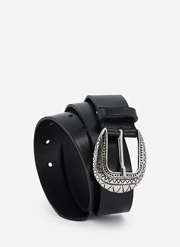Store Sud Express Ceinture En Cuir Lisse Noir Camerone