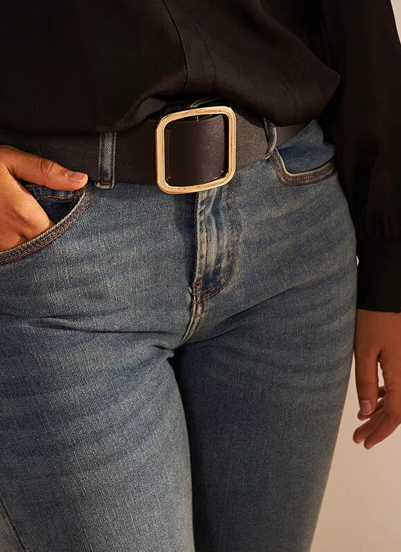 Fashion Sud Express Ceinture En Faux Cuir Lisse Noir Cellia