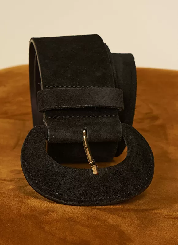 Fashion Sud Express Ceinture Large En Croute De Cuir Noir Camylle
