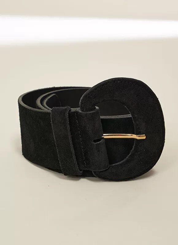 Fashion Sud Express Ceinture Large En Croute De Cuir Noir Camylle