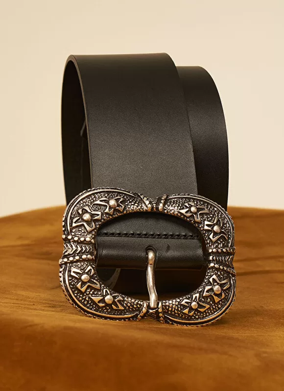 Fashion Sud Express Ceinture Large En Cuir Noir Cyrielle