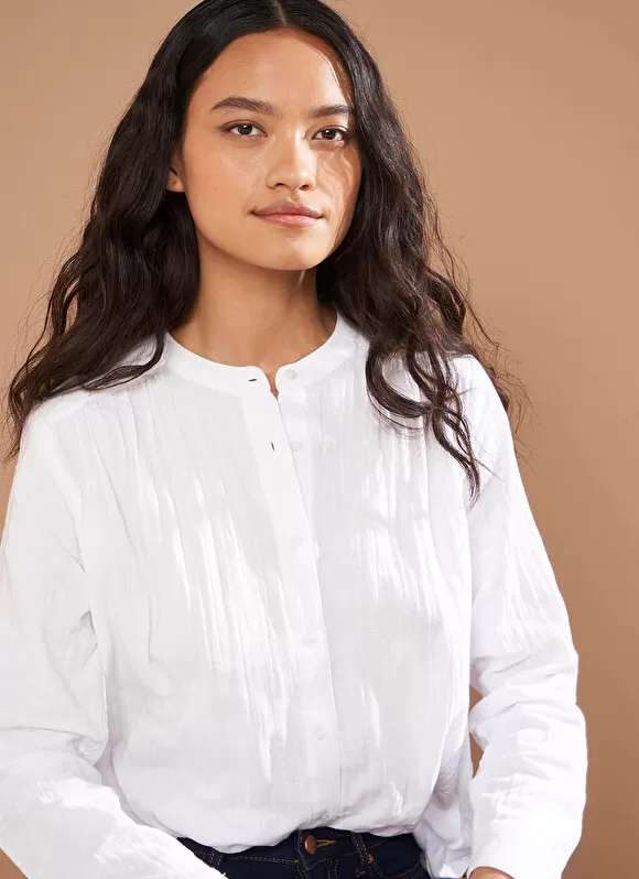 Store Sud Express Chemise A Col Rond Blanc Cameline