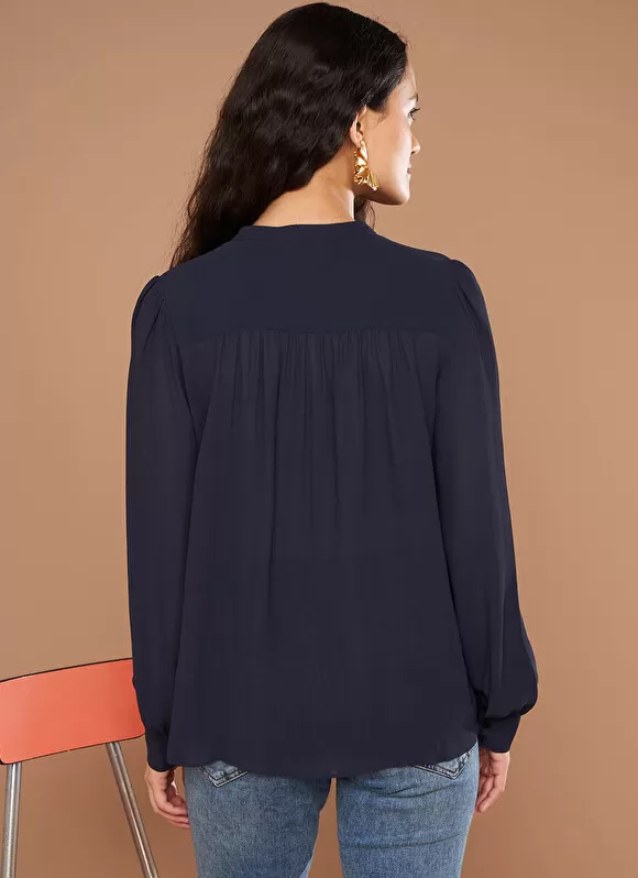 Store Sud Express Chemise A Col Rond Et Manches Longues Marine Calibi