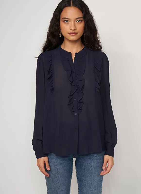 Store Sud Express Chemise A Col Rond Et Manches Longues Marine Calibi