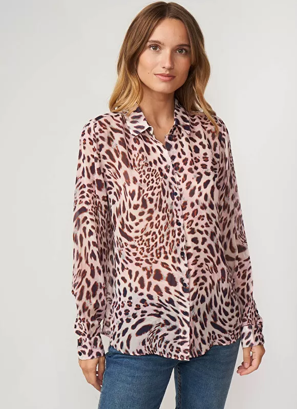 Shop Sud Express Chemise Cintree Leopard A Manches Longue... Poudre Caeva