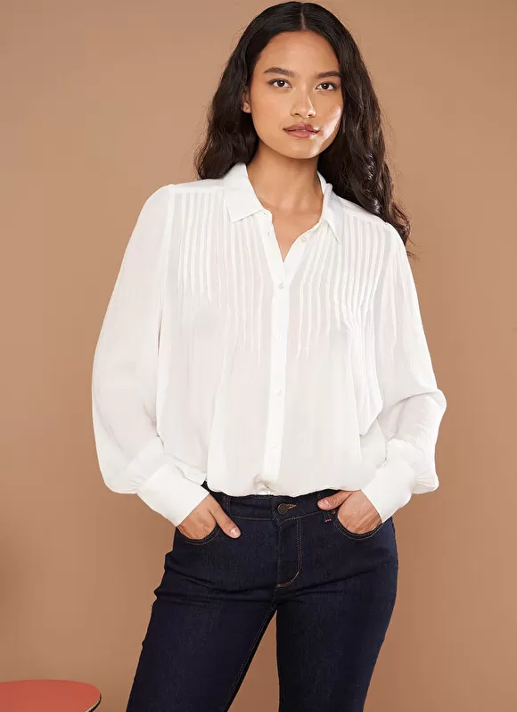 Best Sale Sud Express Chemise Crepon A Col Classique Ecru Calison