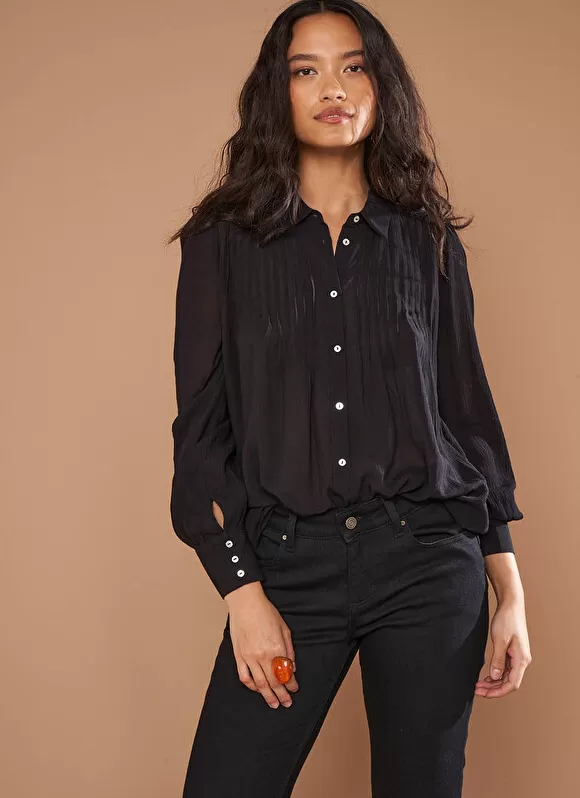 Discount Sud Express Chemise Crepon A Col Classique Noir Calison