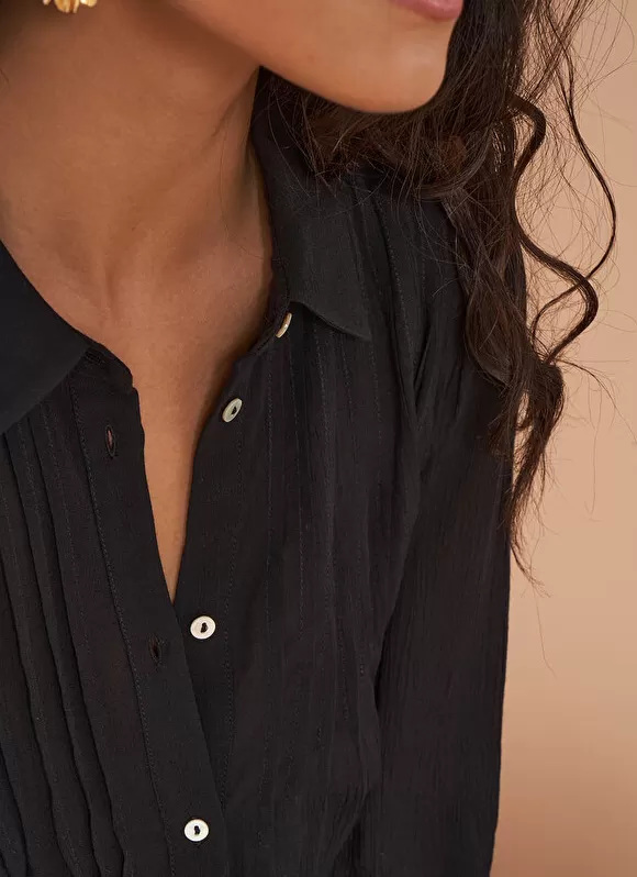 Discount Sud Express Chemise Crepon A Col Classique Noir Calison