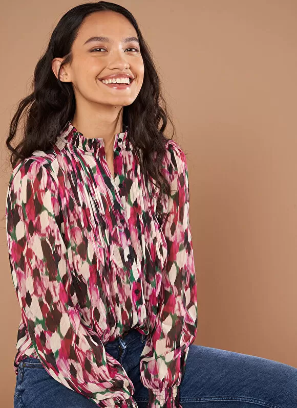 Store Sud Express Chemise Impirmee A Manches Longues Framboise Cebby