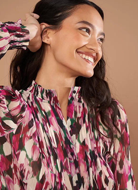 Store Sud Express Chemise Impirmee A Manches Longues Framboise Cebby