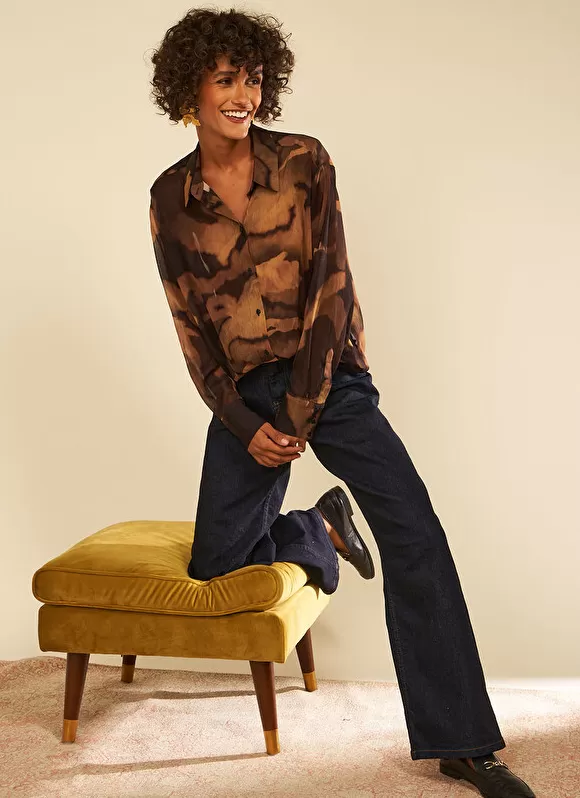 Fashion Sud Express Chemise Oversize Imprimee Marron Cadalie