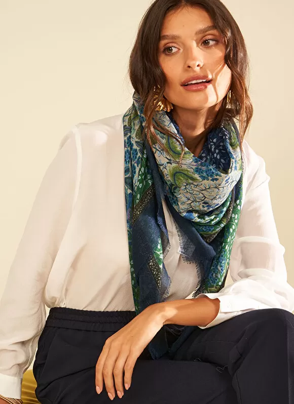 Fashion Sud Express Foulard Imprime Indigo Elinka