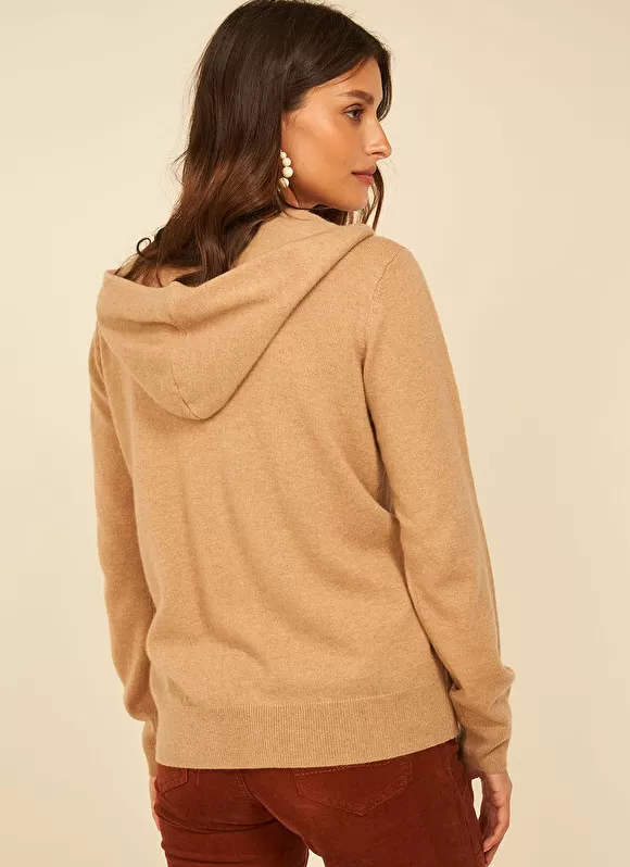 Cheap Sud Express Gilet A Capuche Zippe 100% Cachemire Camel Garenk