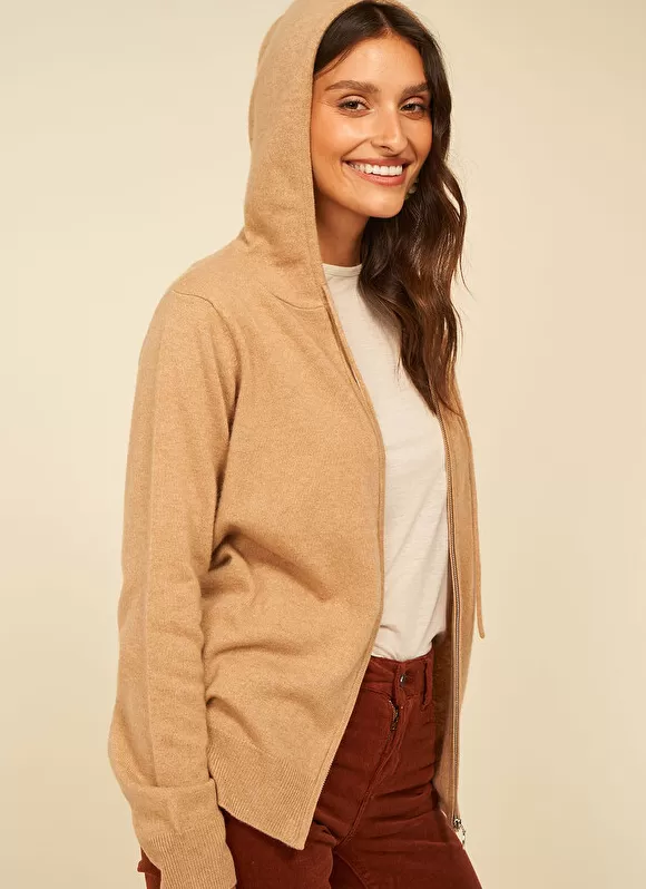 Cheap Sud Express Gilet A Capuche Zippe 100% Cachemire Camel Garenk