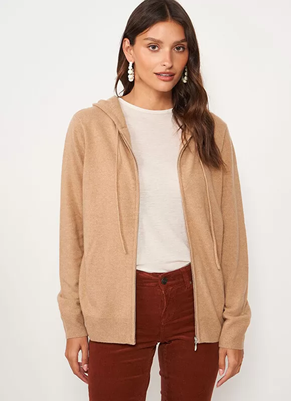 Cheap Sud Express Gilet A Capuche Zippe 100% Cachemire Camel Garenk