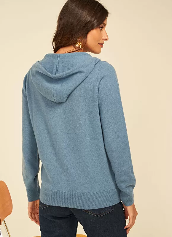 Clearance Sud Express Gilet A Capuche Zippe 100% Cachemire Denim Garenk