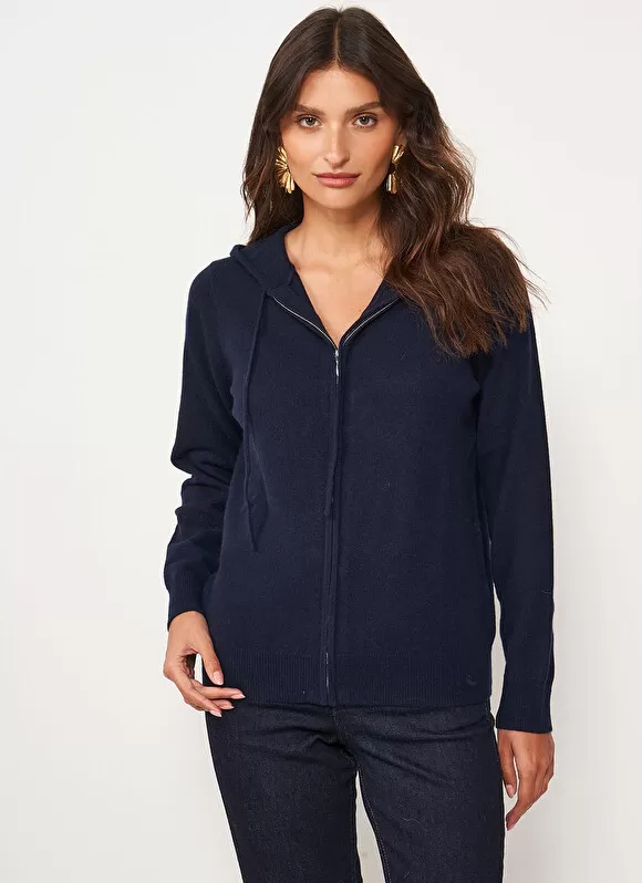 Store Sud Express Gilet A Capuche Zippe 100% Cachemire Marine Garenk