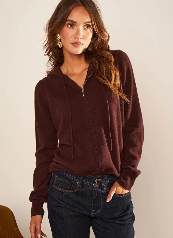 Shop Sud Express Gilet A Capuche Zippe 100% Cachemire Marron Garenk