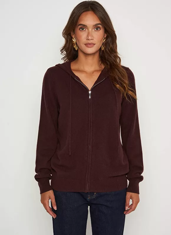 Shop Sud Express Gilet A Capuche Zippe 100% Cachemire Marron Garenk