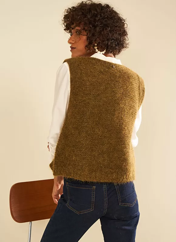 Best Sud Express Gilet Court Et Ouvert, En Mohair Et Alpaga Kaki Gotanax
