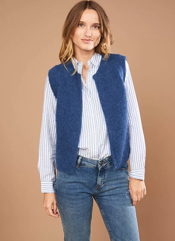 New Sud Express Gilet Court Ouvert En Mohair Indigo Gotana