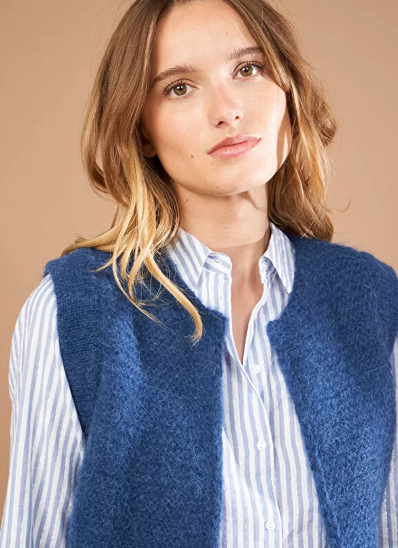 New Sud Express Gilet Court Ouvert En Mohair Indigo Gotana