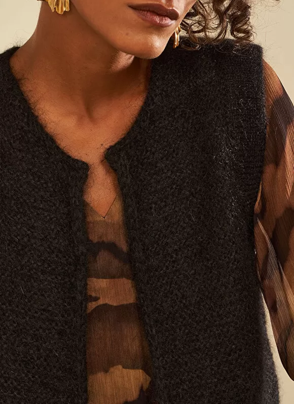 Sale Sud Express Gilet Court Ouvert En Mohair Noir Gotanay