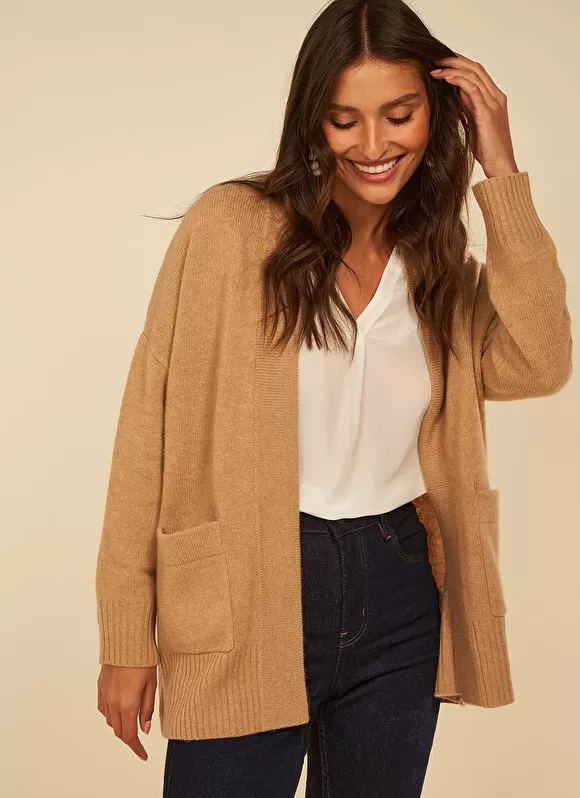 Clearance Sud Express Gilet Mi-Long Ouvert Avec Poches Plaquees Camel Geric