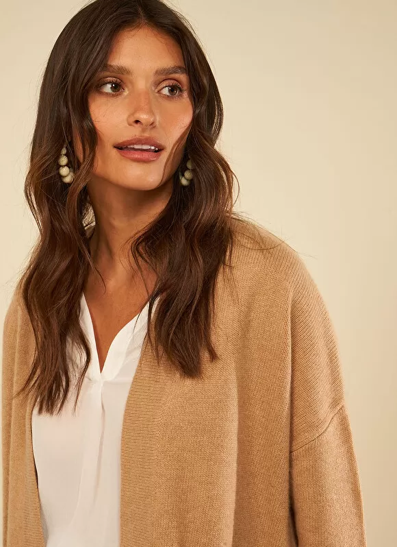 Clearance Sud Express Gilet Mi-Long Ouvert Avec Poches Plaquees Camel Geric