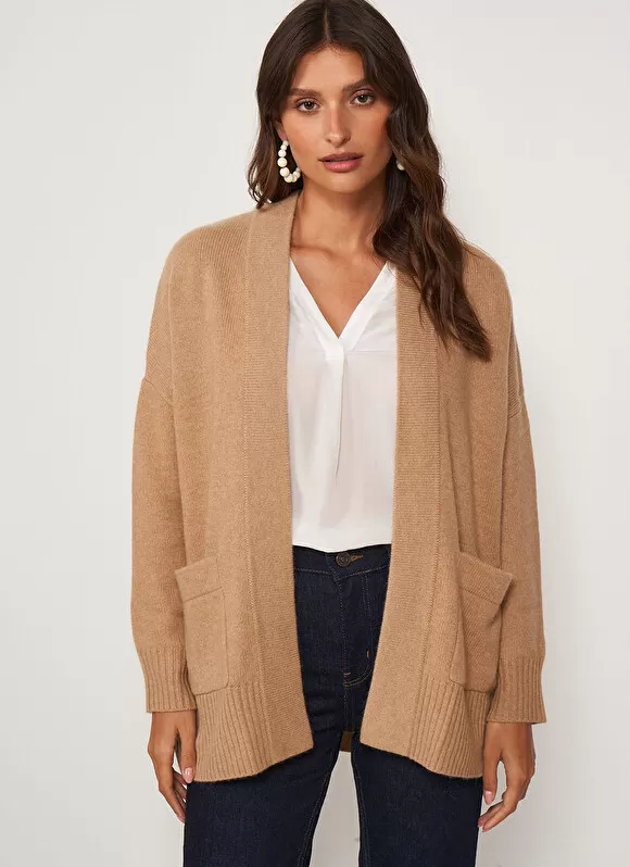 Clearance Sud Express Gilet Mi-Long Ouvert Avec Poches Plaquees Camel Geric