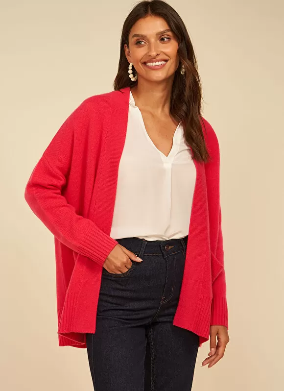 New Sud Express Gilet Mi-Long Ouvert Avec Poches Plaquees Framboise Geric