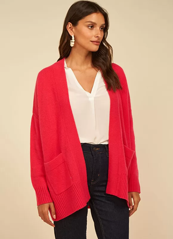 New Sud Express Gilet Mi-Long Ouvert Avec Poches Plaquees Framboise Geric