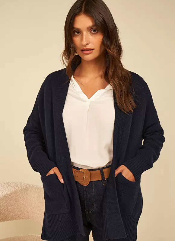 Cheap Sud Express Gilet Mi-Long Ouvert Avec Poches Plaquees Marine Geric
