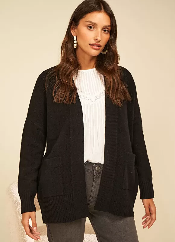 Fashion Sud Express Gilet Mi-Long Ouvert Avec Poches Plaquees Noir Geric