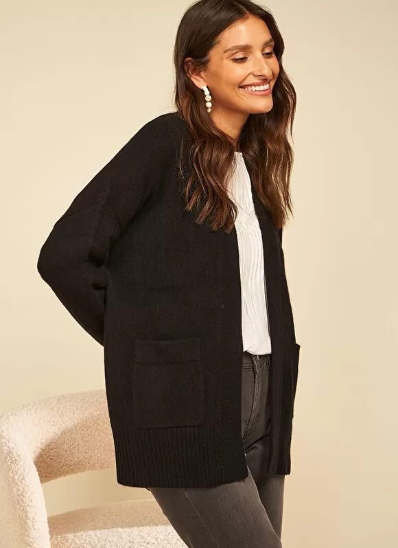 Fashion Sud Express Gilet Mi-Long Ouvert Avec Poches Plaquees Noir Geric