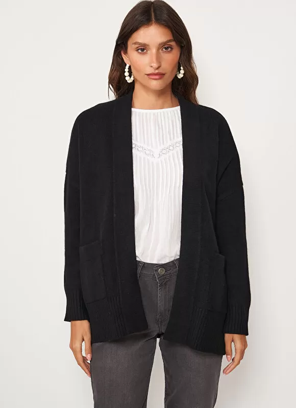 Fashion Sud Express Gilet Mi-Long Ouvert Avec Poches Plaquees Noir Geric