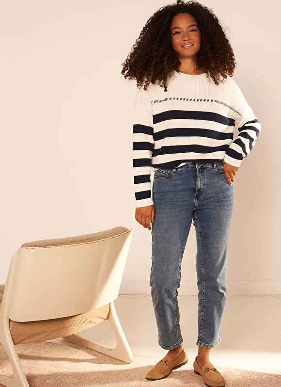 Clearance Sud Express Jean Taille Haute Cinq Poches Medium Stone Debby