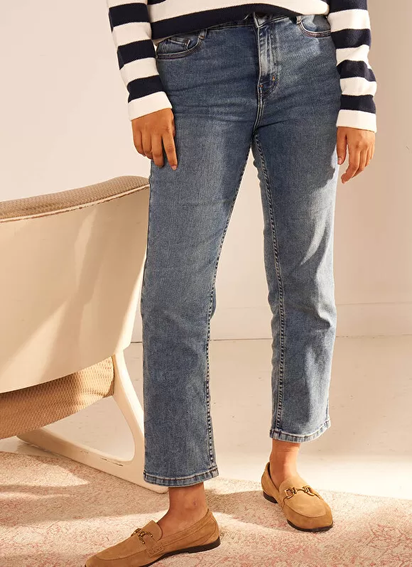 Clearance Sud Express Jean Taille Haute Cinq Poches Medium Stone Debby