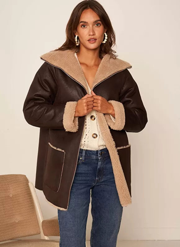 Best Sale Sud Express Manteau Fausse Fourrure Chocolat Myan