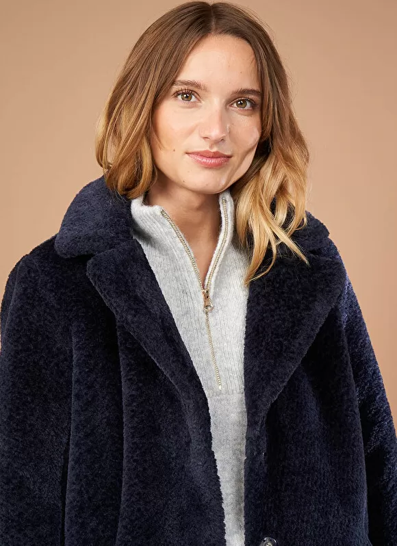 Fashion Sud Express Manteau Mi-Long En Fausse Fourrure Marine Mampini