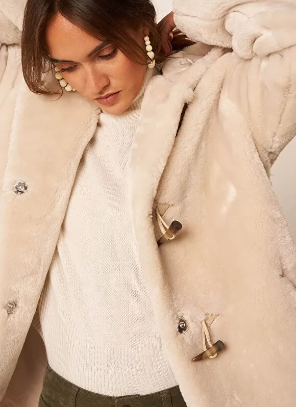 Discount Sud Express Manteau Mi-Long En Fausse Fourrure Sable Mia