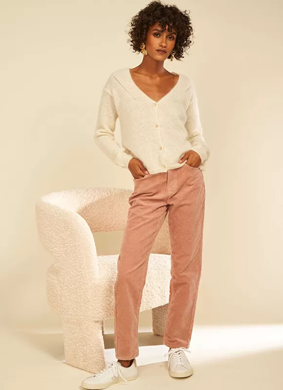 Outlet Sud Express Pantalon Boyfriend Velours Bois De Rose Pavlina