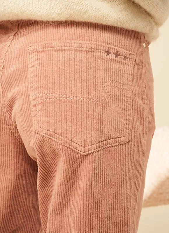 Outlet Sud Express Pantalon Boyfriend Velours Bois De Rose Pavlina