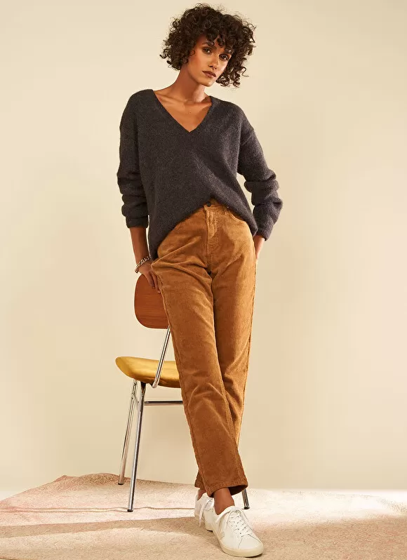 Online Sud Express Pantalon Boyfriend Velours Camel Pavlina